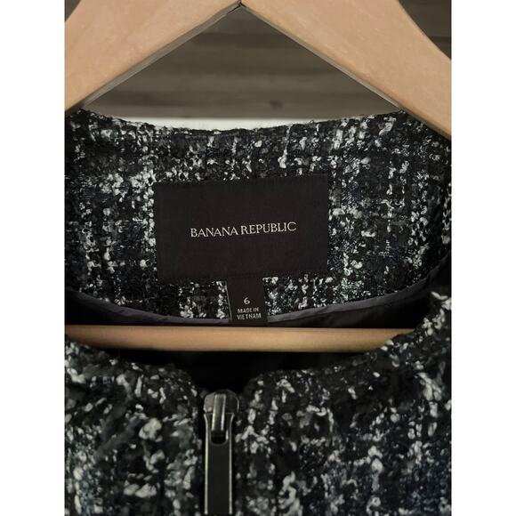 Banana Republic Tweed Zip Crop Blazer Black and Gray Sz 6 - Picture 2 of 5